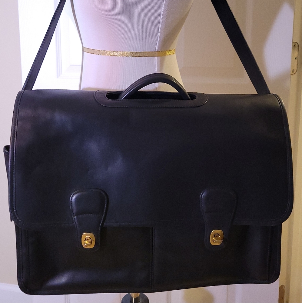 Classic Black Leather Coach Bag